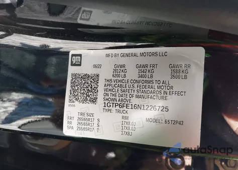 2022 GMC Canyon 4Wd Short Box At4 - Leather z USA, uszkodzony, nr VIN 1GTP6FE16N1226725